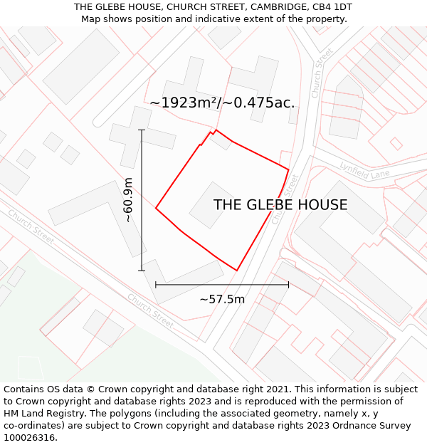 THE GLEBE HOUSE, CHURCH STREET, CAMBRIDGE, CB4 1DT: Plot and title map