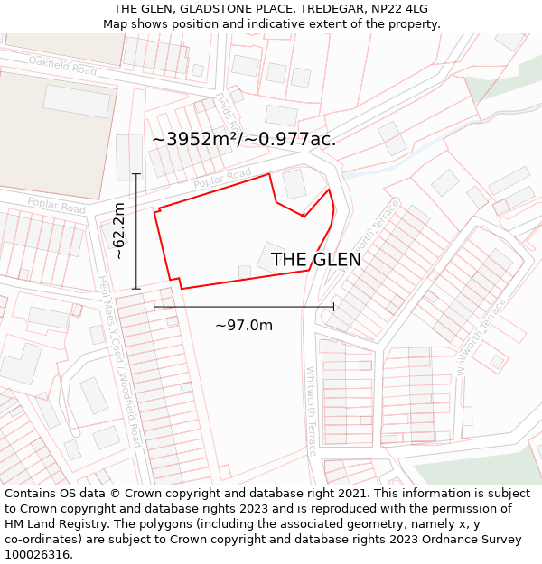 THE GLEN, GLADSTONE PLACE, TREDEGAR, NP22 4LG: Plot and title map