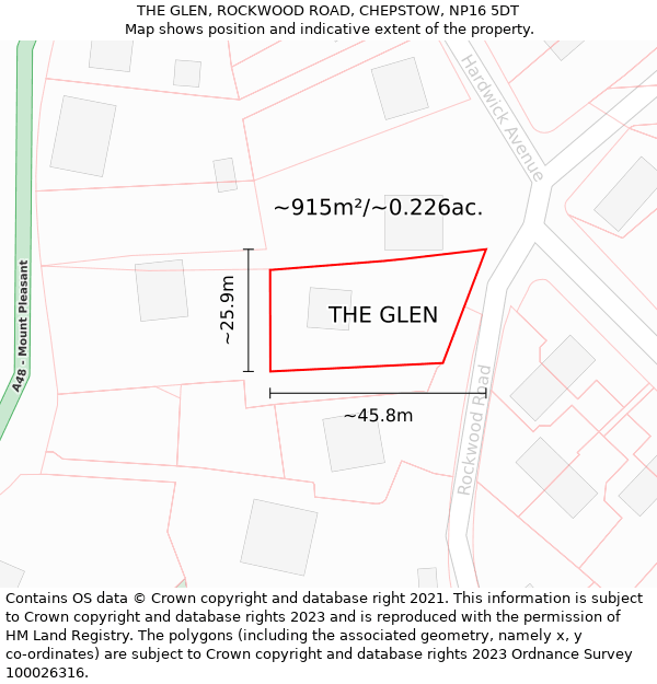 THE GLEN, ROCKWOOD ROAD, CHEPSTOW, NP16 5DT: Plot and title map