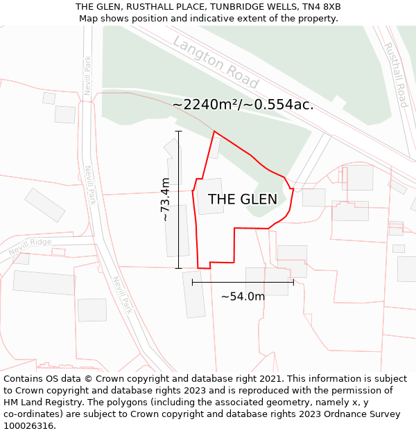 THE GLEN, RUSTHALL PLACE, TUNBRIDGE WELLS, TN4 8XB: Plot and title map