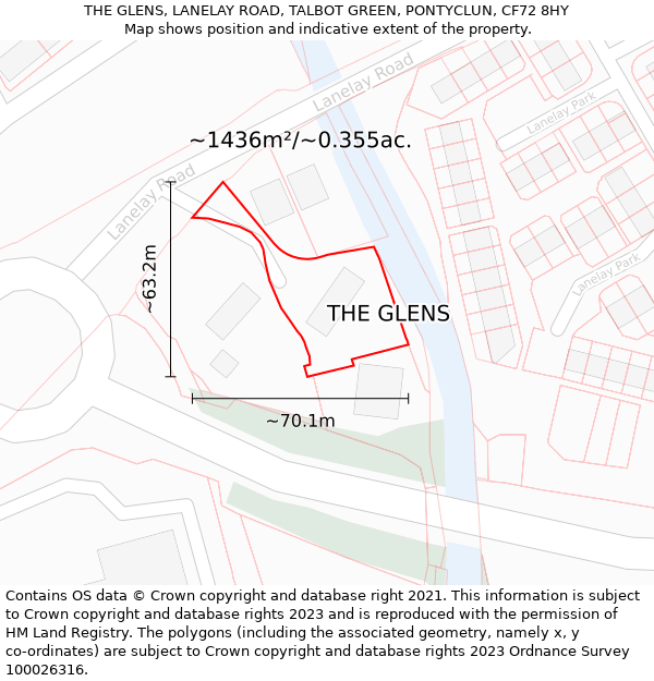 THE GLENS, LANELAY ROAD, TALBOT GREEN, PONTYCLUN, CF72 8HY: Plot and title map