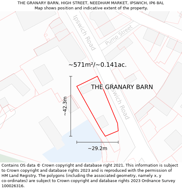 THE GRANARY BARN, HIGH STREET, NEEDHAM MARKET, IPSWICH, IP6 8AL: Plot and title map