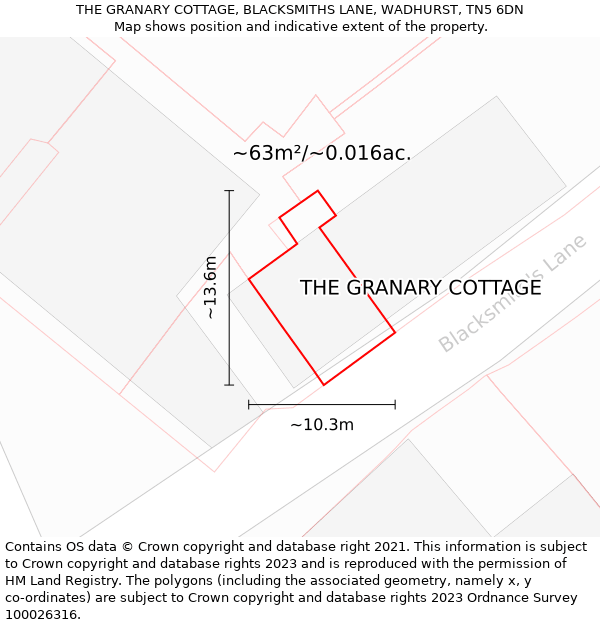 THE GRANARY COTTAGE, BLACKSMITHS LANE, WADHURST, TN5 6DN: Plot and title map