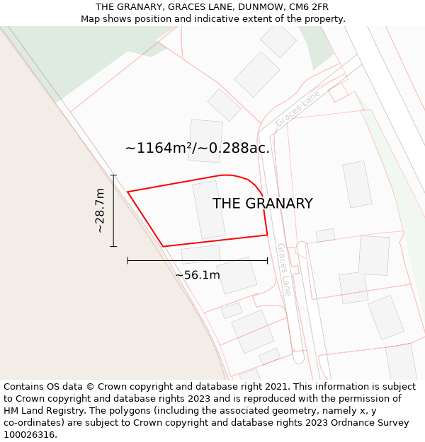 THE GRANARY, GRACES LANE, DUNMOW, CM6 2FR: Plot and title map