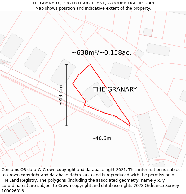 THE GRANARY, LOWER HAUGH LANE, WOODBRIDGE, IP12 4NJ: Plot and title map