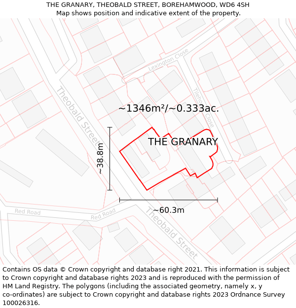 THE GRANARY, THEOBALD STREET, BOREHAMWOOD, WD6 4SH: Plot and title map