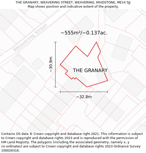 THE GRANARY, WEAVERING STREET, WEAVERING, MAIDSTONE, ME14 5JJ: Plot and title map