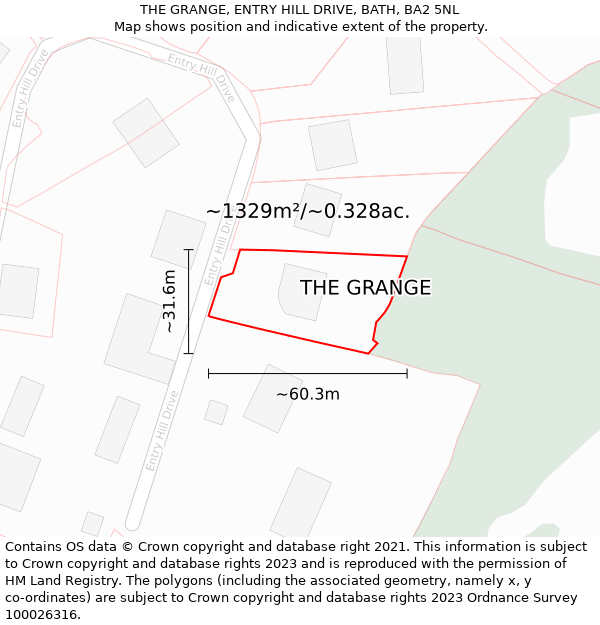 THE GRANGE, ENTRY HILL DRIVE, BATH, BA2 5NL: Plot and title map