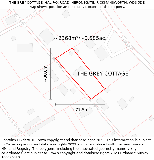 THE GREY COTTAGE, HALIFAX ROAD, HERONSGATE, RICKMANSWORTH, WD3 5DE: Plot and title map