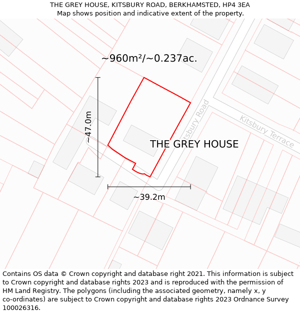 THE GREY HOUSE, KITSBURY ROAD, BERKHAMSTED, HP4 3EA: Plot and title map