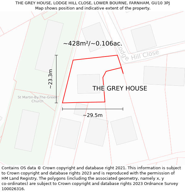 THE GREY HOUSE, LODGE HILL CLOSE, LOWER BOURNE, FARNHAM, GU10 3PJ: Plot and title map