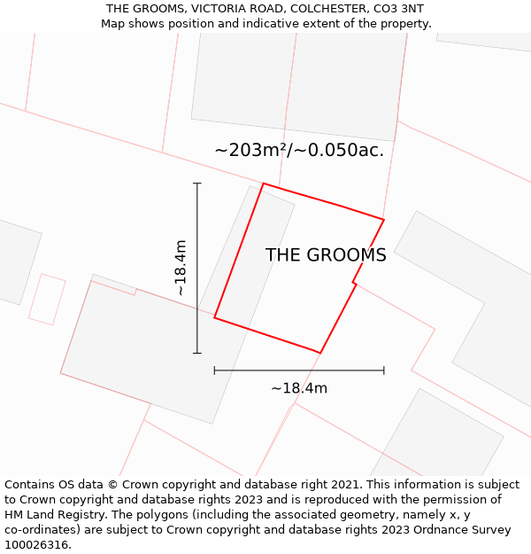 THE GROOMS, VICTORIA ROAD, COLCHESTER, CO3 3NT: Plot and title map