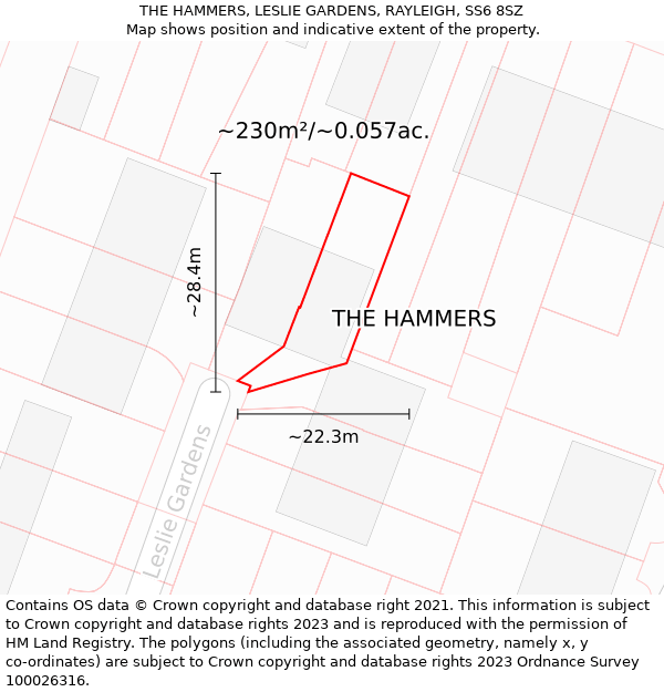 THE HAMMERS, LESLIE GARDENS, RAYLEIGH, SS6 8SZ: Plot and title map