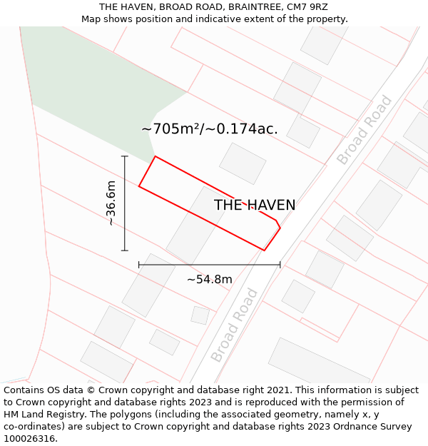 THE HAVEN, BROAD ROAD, BRAINTREE, CM7 9RZ: Plot and title map