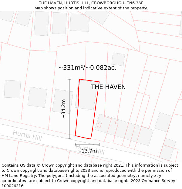 THE HAVEN, HURTIS HILL, CROWBOROUGH, TN6 3AF: Plot and title map