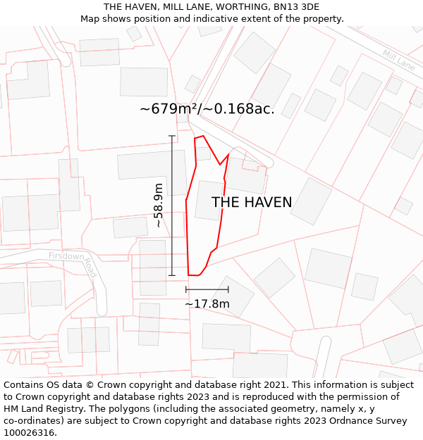 THE HAVEN, MILL LANE, WORTHING, BN13 3DE: Plot and title map