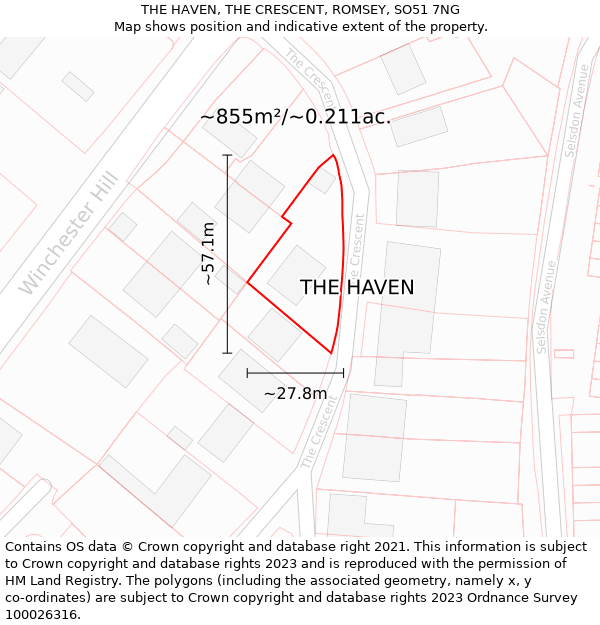 THE HAVEN, THE CRESCENT, ROMSEY, SO51 7NG: Plot and title map