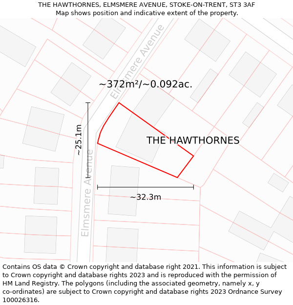 THE HAWTHORNES, ELMSMERE AVENUE, STOKE-ON-TRENT, ST3 3AF: Plot and title map