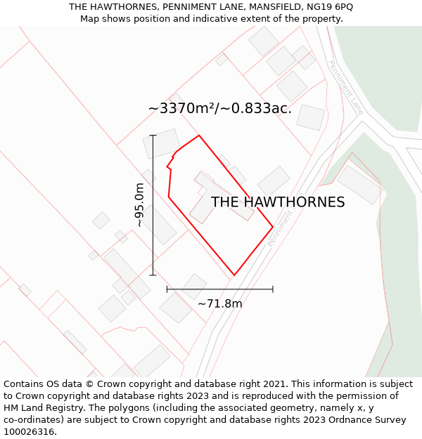 THE HAWTHORNES, PENNIMENT LANE, MANSFIELD, NG19 6PQ: Plot and title map