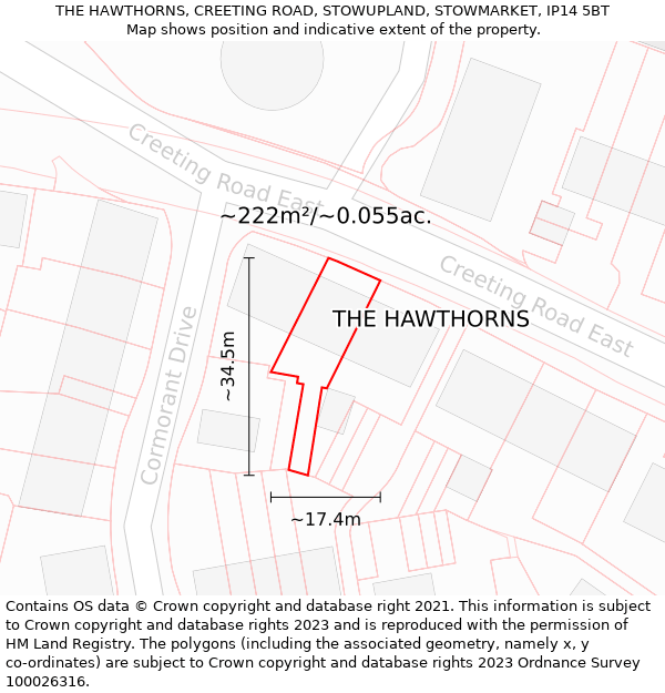 THE HAWTHORNS, CREETING ROAD, STOWUPLAND, STOWMARKET, IP14 5BT: Plot and title map