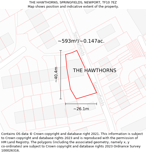 THE HAWTHORNS, SPRINGFIELDS, NEWPORT, TF10 7EZ: Plot and title map
