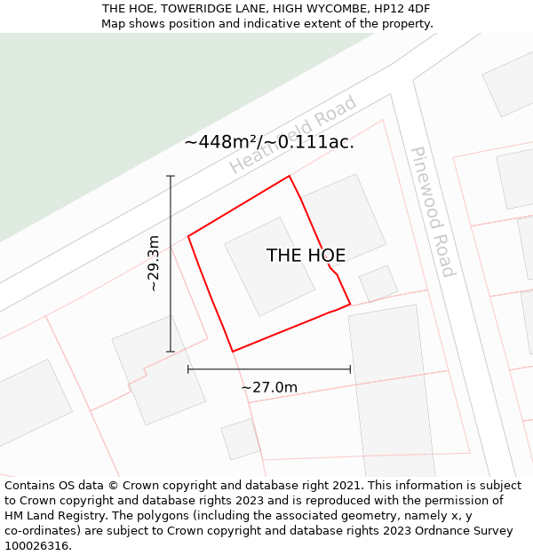 THE HOE, TOWERIDGE LANE, HIGH WYCOMBE, HP12 4DF: Plot and title map