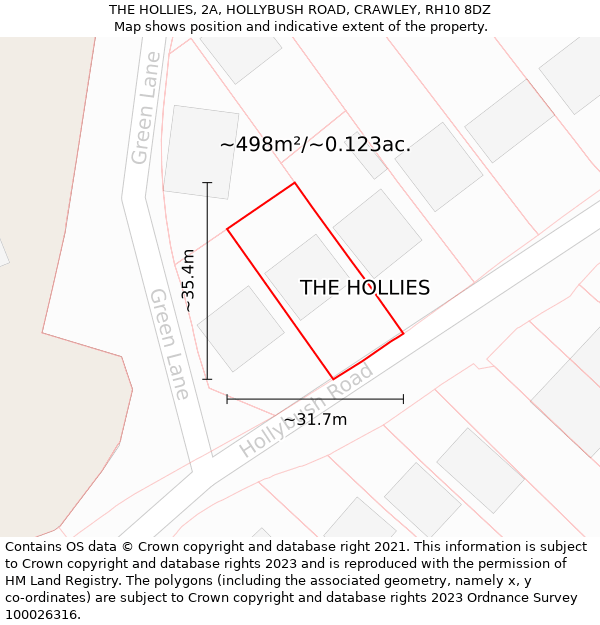 THE HOLLIES, 2A, HOLLYBUSH ROAD, CRAWLEY, RH10 8DZ: Plot and title map