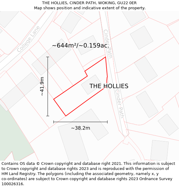 THE HOLLIES, CINDER PATH, WOKING, GU22 0ER: Plot and title map