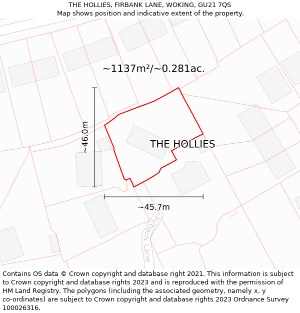 THE HOLLIES, FIRBANK LANE, WOKING, GU21 7QS: Plot and title map