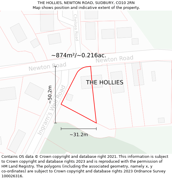 THE HOLLIES, NEWTON ROAD, SUDBURY, CO10 2RN: Plot and title map