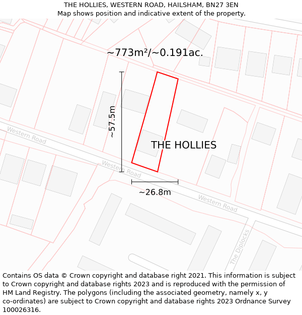 THE HOLLIES, WESTERN ROAD, HAILSHAM, BN27 3EN: Plot and title map