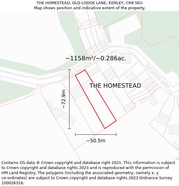 THE HOMESTEAD, OLD LODGE LANE, KENLEY, CR8 5EU: Plot and title map