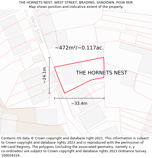 THE HORNETS NEST, WEST STREET, BRADING, SANDOWN, PO36 0DR: Plot and title map