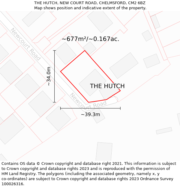 THE HUTCH, NEW COURT ROAD, CHELMSFORD, CM2 6BZ: Plot and title map