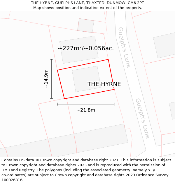 THE HYRNE, GUELPHS LANE, THAXTED, DUNMOW, CM6 2PT: Plot and title map