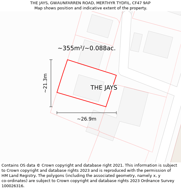 THE JAYS, GWAUNFARREN ROAD, MERTHYR TYDFIL, CF47 9AP: Plot and title map