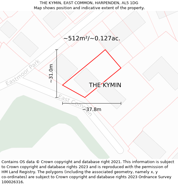 THE KYMIN, EAST COMMON, HARPENDEN, AL5 1DG: Plot and title map