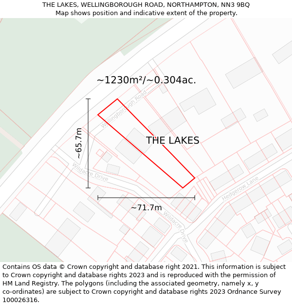 THE LAKES, WELLINGBOROUGH ROAD, NORTHAMPTON, NN3 9BQ: Plot and title map