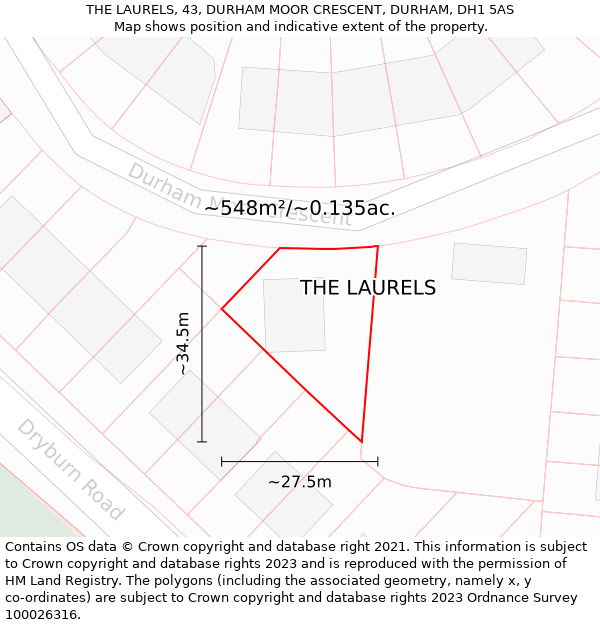 THE LAURELS, 43, DURHAM MOOR CRESCENT, DURHAM, DH1 5AS: Plot and title map