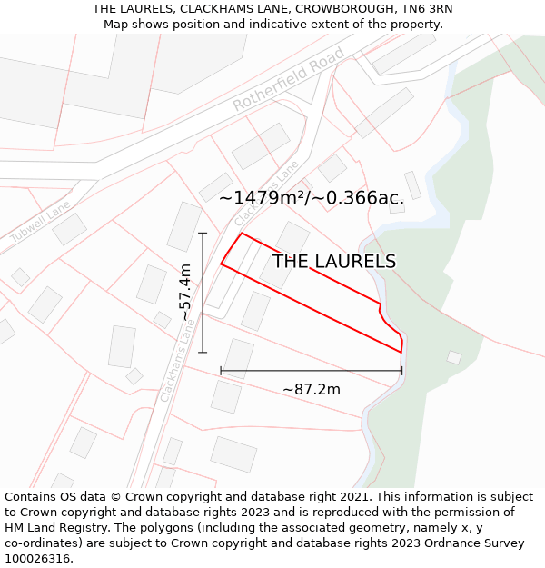 THE LAURELS, CLACKHAMS LANE, CROWBOROUGH, TN6 3RN: Plot and title map