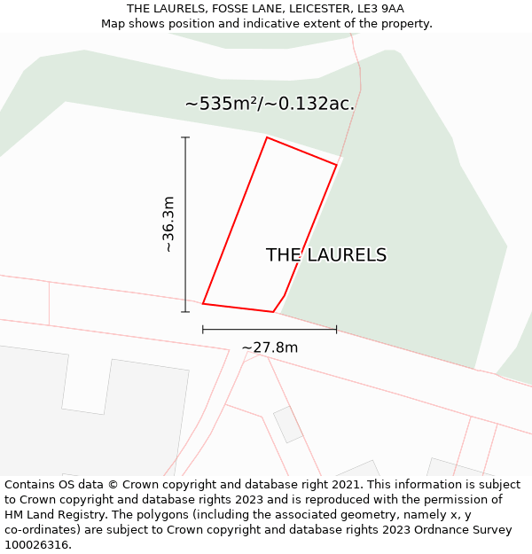 THE LAURELS, FOSSE LANE, LEICESTER, LE3 9AA: Plot and title map