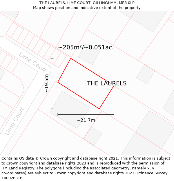 THE LAURELS, LIME COURT, GILLINGHAM, ME8 0LP: Plot and title map