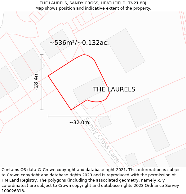 THE LAURELS, SANDY CROSS, HEATHFIELD, TN21 8BJ: Plot and title map