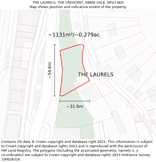 THE LAURELS, THE CRESCENT, EBBW VALE, NP23 6EG: Plot and title map