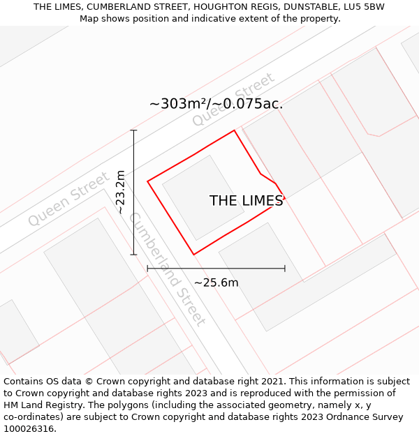 THE LIMES, CUMBERLAND STREET, HOUGHTON REGIS, DUNSTABLE, LU5 5BW: Plot and title map