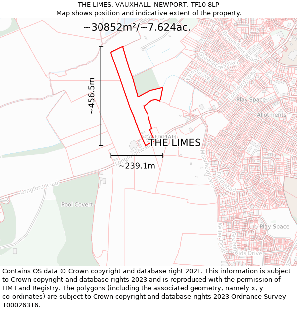 THE LIMES, VAUXHALL, NEWPORT, TF10 8LP: Plot and title map