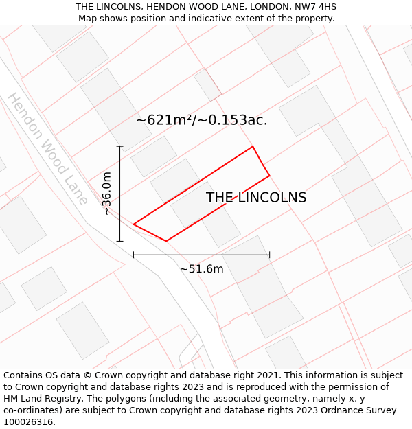 THE LINCOLNS, HENDON WOOD LANE, LONDON, NW7 4HS: Plot and title map