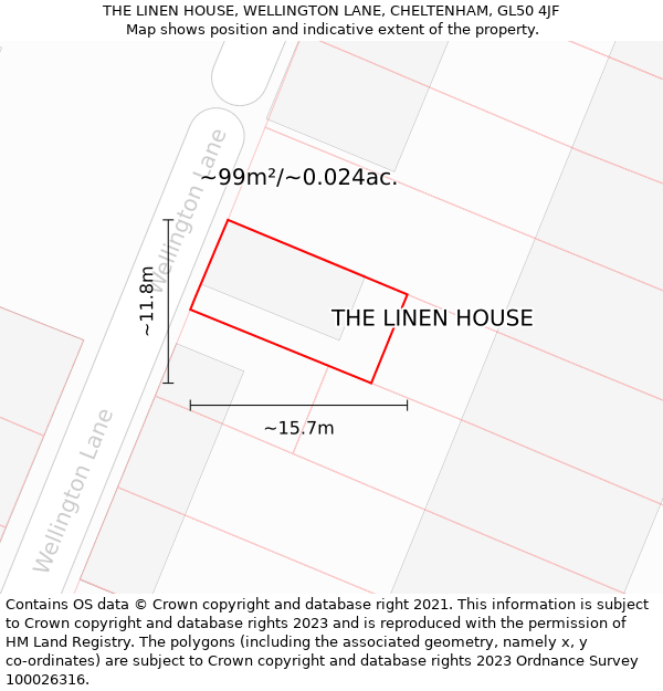 THE LINEN HOUSE, WELLINGTON LANE, CHELTENHAM, GL50 4JF: Plot and title map