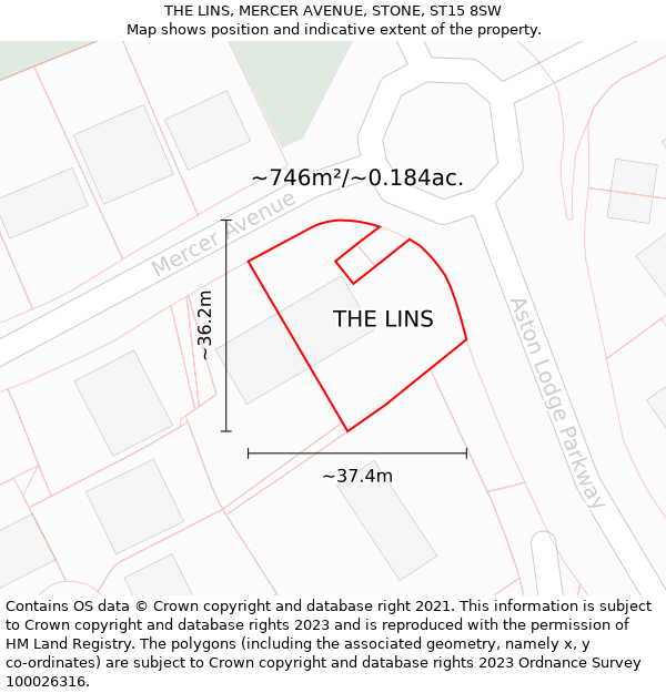 THE LINS, MERCER AVENUE, STONE, ST15 8SW: Plot and title map