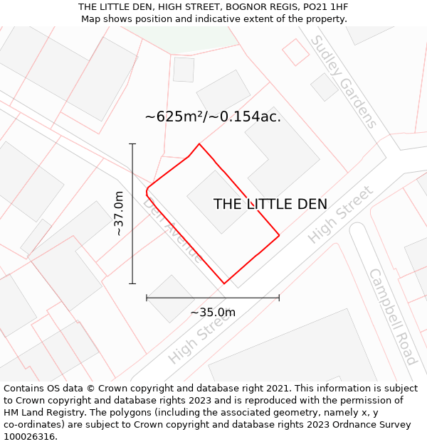 THE LITTLE DEN, HIGH STREET, BOGNOR REGIS, PO21 1HF: Plot and title map